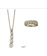 Diamond Accent Pendant Bracelet &amp; Ring Set 16K Gold/Silver Size Size 6-1... - $77.94 CAD
