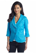New Kim Rogers Blue Linen Career Jacket Blazer Size Pl Pm Petite - $34.99