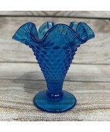Vtg Fenton Art Glass Hobnail Miniature Crimp Vase Cobalt Colonial Blue 3... - $40.85 CAD