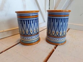 2 Vintage Handmade Pottery Moroccan CeramicbCups/Vases Signed BL or BC 4.25&quot;T - £11.86 GBP