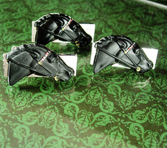 Horse racing Cufflinks silver &amp; black enamel LARGE Sculpted horse Gambler man ca - £139.56 GBP