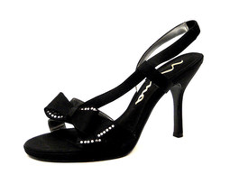 Nina Ladies Heels With Rhinestones Open-Toe Solid Black Size 10 (M) - £38.70 GBP