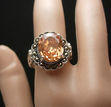 4 CT Madeira Citrine Cocktail Ring Vintage Sterling Silver Engagement Size 7 1/2 - £123.90 GBP