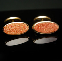 Antique rose Gold plate Cuff links Elegant Wedding Cufflink Set Goldstone - £86.64 GBP