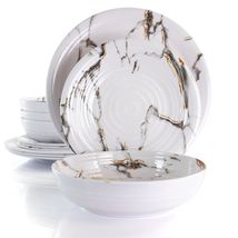 Elama Fine Sculpture 12 Piece Lightweight Melamine Dinnerware Set in White - $53.41