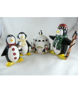 Sakura Penguins Igloo Sugar Bowl and Creamer Salt and Pepper shakers Set - $40.72 CAD