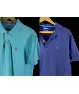 Izod Advantage Polo Shirts Size Medium Mens Aqua Blue &amp; Navy Blue Short ... - $42.68 CAD