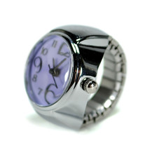 WATCH RING Finger Stretch Band Chrome Time Jewelry NEW Large Number Purple Gift - £7.15 GBP