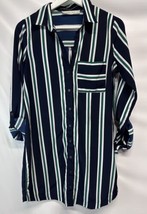 Abercrombie Fitch Shirt Dress Blue Green White Stripe Roll Tab Sleeve S - £15.80 GBP