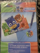 PJ Masks Birthday Party 8 Thank You Cards + Seals + Blue Envelopes Amscan - $3.84