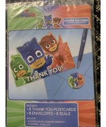 PJ Masks Birthday Party 8 Thank You Cards + Seals + Blue Envelopes Amscan  - $3.84