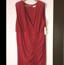 NWT Women&#39;s ELIZA J Red V-Neck Wrap Ruched Midi Stretch Dress Plus Size 20W - $31.50