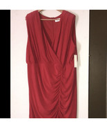 NWT Women&#39;s ELIZA J Red V-Neck Wrap Ruched Midi Stretch Dress Plus Size 20W - £24.78 GBP