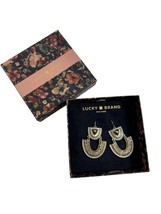 Lucky Brand Dangle Earrings Drop Statement Silver Tone Ornate Fan Shape 2 Tier  - £19.90 GBP