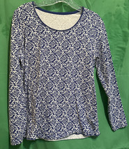 Kim Rogers Small Long Sleeve Top Navy Blue Scoop Neck Tunic Geometric St... - $7.69