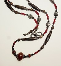 Vintage Costume Handmade Necklace Maine 34&quot; Beaded Metal B65 - £17.13 GBP