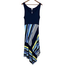 Spense Maxi Dress Women Large Navy Blue Striped Asymmetrical Hem Midi Sleeveless - £30.75 GBP