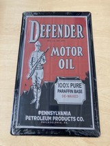 11/19 Tin Defender Motor Oil Sign Embossed  - $49.06