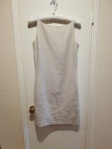 Brooks Brothers Beige Linen Lined Sleeveless Shift Dress Size 10 Embroidered  - £31.09 GBP