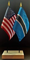 1 American &amp; 1 Botswana Mini Rayon 4&quot;x6&quot; Desk Flag Set with White 2-Hole... - $13.95