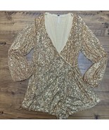 Free People Medium Christa Long Sleeve Wrap Front Romper Gold Sequins NO... - $58.77