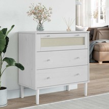Drawer Cabinet SENJA Rattan Look White 80x40x80 cm Solid Wood Pine - £91.60 GBP