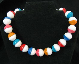 Vintage Atomic Bead Necklace Colorful Multi Color White  17&quot; Retro Bubble - £15.80 GBP