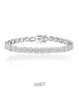 Cubic Zirconia Round Center Linked Tennis Bracelet Lesa Michele brass 7.... - $17.09