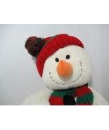 Russ Plush Winter holiday cream chenille snowman red green striped hat s... - £11.82 GBP