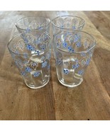 4 Vintage Handpainted Juice Glasses 4” Tall 2.8” Diameter Blue Flowers &amp;... - €15,40 EUR