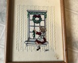 Vintage Hand Cross Stitch Girl Hanging Stocking Wood Frame 10.5 X 8.5 - $29.03