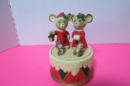 Vtg 1960&#39;s Plastic Christmas Music Box Plays Silent Night Mice Bunny Bear Video - £17.12 GBP