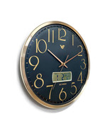 Thin Framed Wall Clock w/ Digital Calendar &amp; Temp - Black - £50.25 GBP
