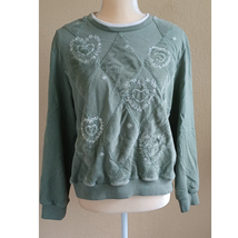 Alfred Dunner Layered Look Floral Embroidered Sweatshirt Sage Green Petite Large - £11.87 GBP