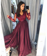 Charming V Neck Long Sleeves Prom Dresses with Appliques Lace - £143.84 GBP