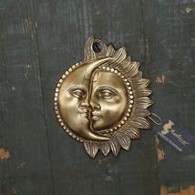 Designer Sun Moon Brass Wall Hanging (5 x 6 Inches, Brown , Standard ) - £35.60 GBP