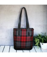 Vintage Coach 6753 Hampton Retro Tartan Red Gray Plaid Wool Leather Tote... - $143.55