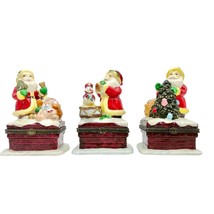 Kurt Adler Christmas Hinged Trinket Boxes Set of 3 Santas Ceramic Each Open - £28.48 GBP