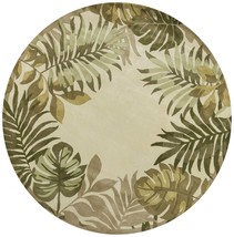 8' Ivory Hand Tufted Bordered Tropical Leaves Round Indoor Area Rug - $691.49