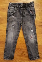 Genuine Kids Oshkosh Black Gray Toddler Adjustable Skinny Premium Denim Jeans 3T - £15.97 GBP