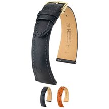 Hirsch Massai Ostrich Leather Watch Strap - Black - L - 18mm / 16mm - Shiny Gold - £172.22 GBP
