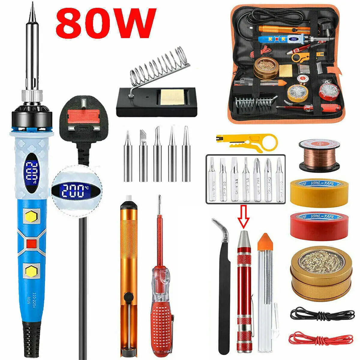 80W Soldering  Kit Welding Tool Solder Tip Cleaner Desoldering Pump LCD ... - $144.03
