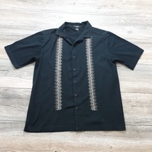 Alfani Mens Medium Short Sleeve Shirt Embroidered Beach Vacation Casual Black - £14.77 GBP