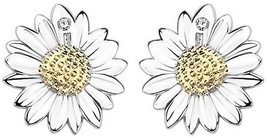 925 Silver Plated Vintage Cubic Zirconia Gold Sunflower Womens Stud Earrings,8MM - £29.98 GBP