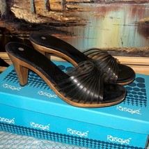 Vintage risqu Lyla black wood heel slide size 7 1/2 - $39.20