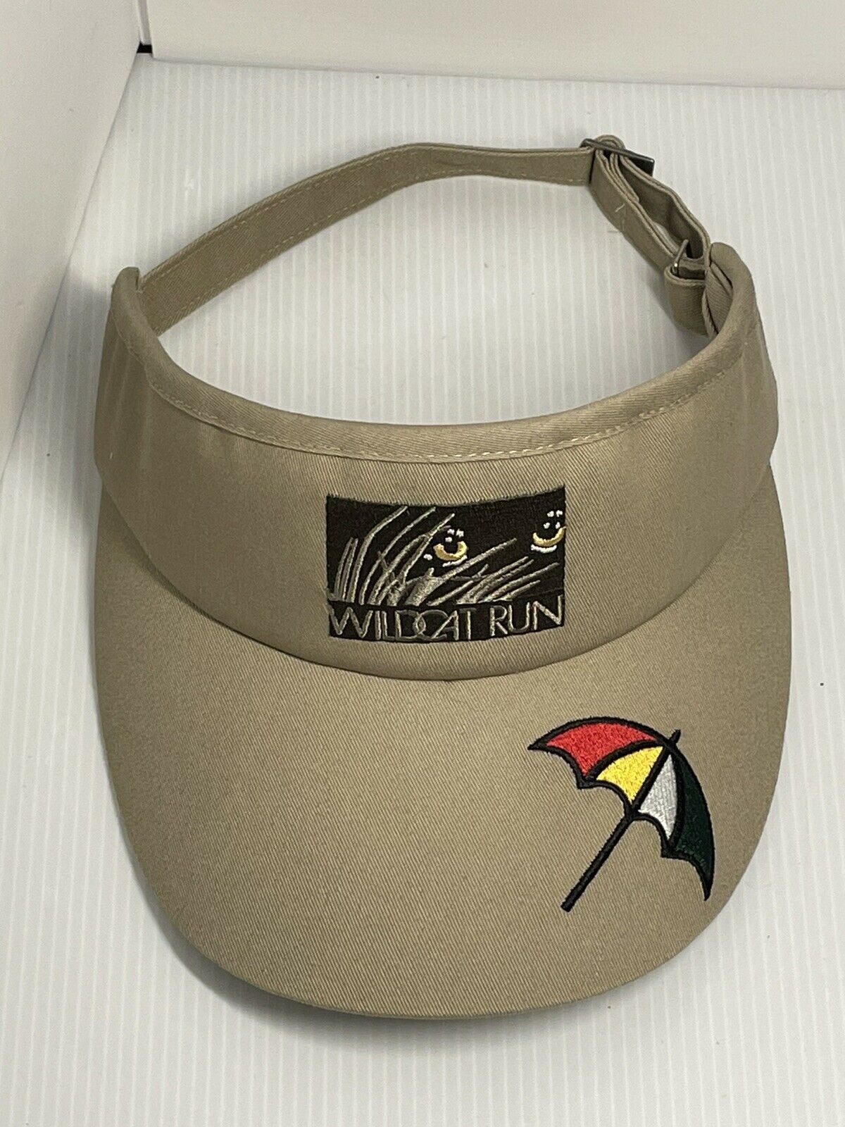 Primary image for Wildcat Run Country Club Golf PGA Visor Cap Tan Umbrella Gear For Sports Adjust