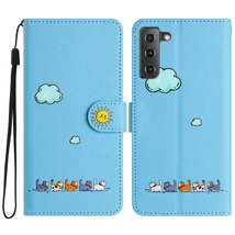 For Samsung Galaxy S22 5G Cartoon Cats Leather Phone Case(Blue) - £3.94 GBP
