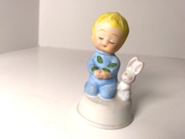 Porcelain Praying Boy With Rabbit Figurine Collectible Home Decor Farmho... - $12.33