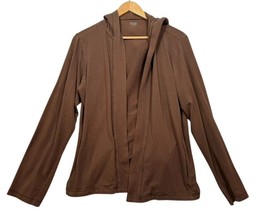 Eileen Fisher Open Front Cardigan Top Brown Hooded Organic Cotton Womens... - $27.43