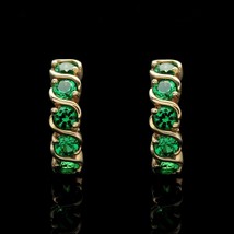 1.00CT Simulated Green Emerald Eternity Huggie Earrings 14k Yellow Gold Plated - £60.39 GBP